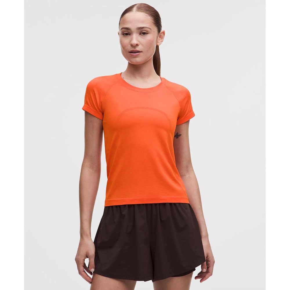 390-Lululemon-Swiftly Tech Short-Sleeve Shirt 2.0 *Waist Length-Orange Punch